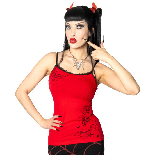 Bat Outline Red Lace Cami Top
