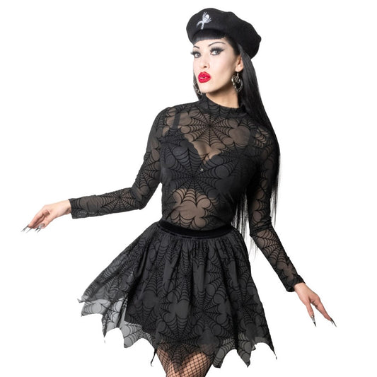 Spiderweb Mesh Mock Neck Top