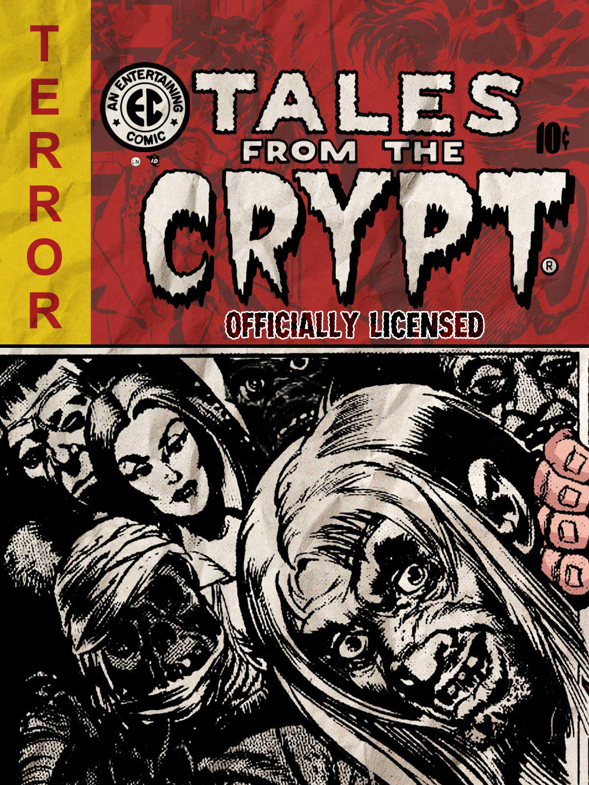 Cover of 'Tales from the Crypt' with horror-themed illustration and 'officially licensed' text