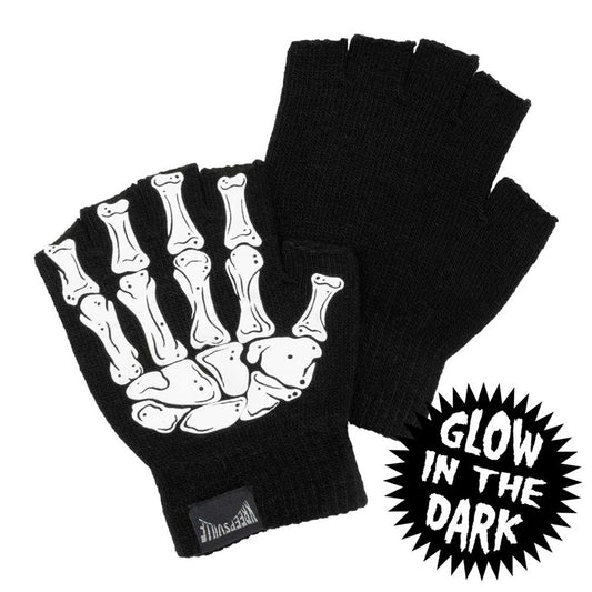 Skeleton Hand Fingerless Glow Knit Gloves