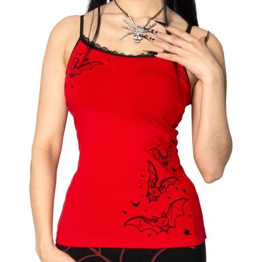 Bat Outline Red Lace Cami Top