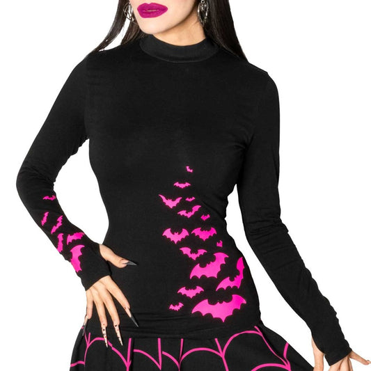 Bat Flock Pink Long Sleeve Top