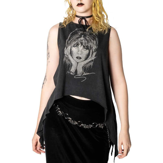 Elvira Studded Portrait Shark Bite Top