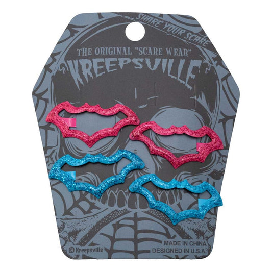 Bat Snap Hair Clips Blue Pink