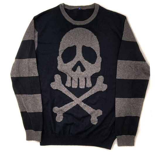 Harlock Skull Grey Striped Sweater